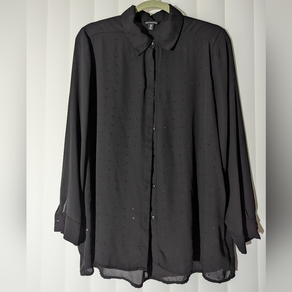 S464 George Black Sheer Blouse Sparkly Women Size 1X  - Picture 1 of 8